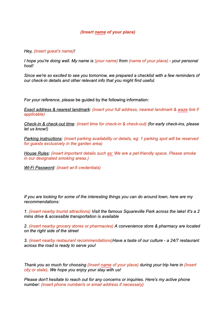 airbnb welcome letter sample 2022