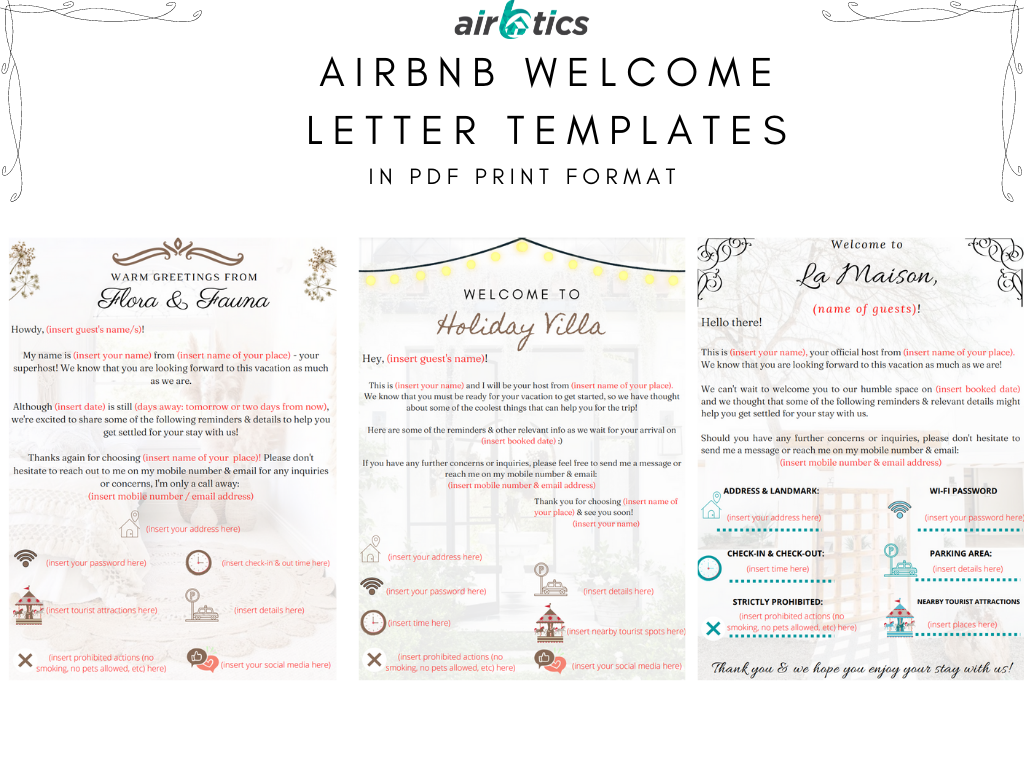 free airbnb welcome template pdf print